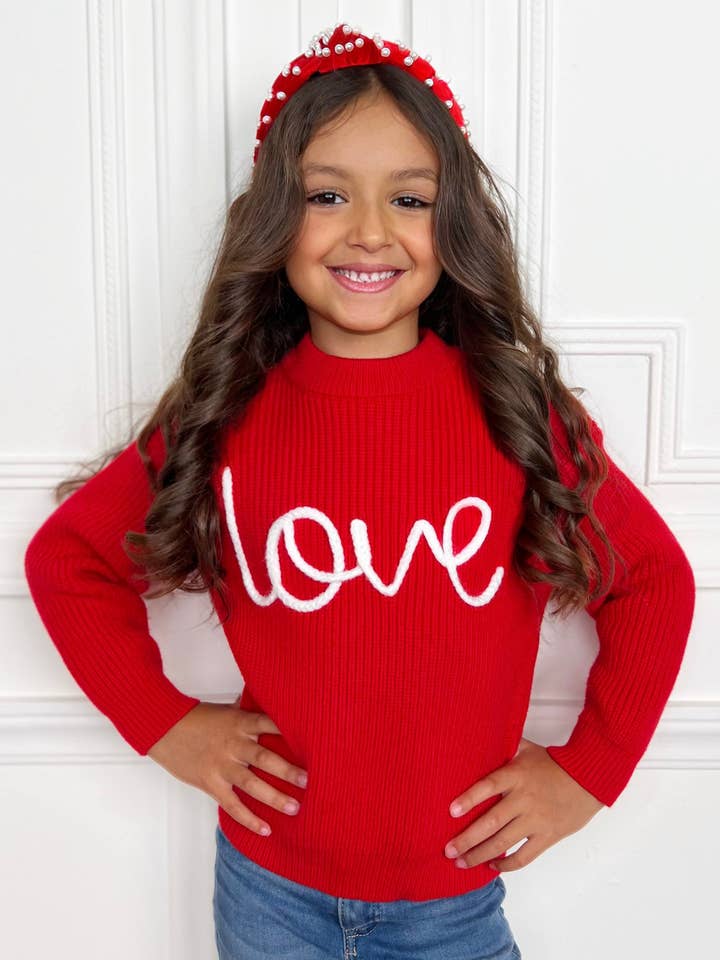 "Love" At First Sight Embroidered Chunky Knit Sweater for wholesale by Mia Belle Girls • Wholesale