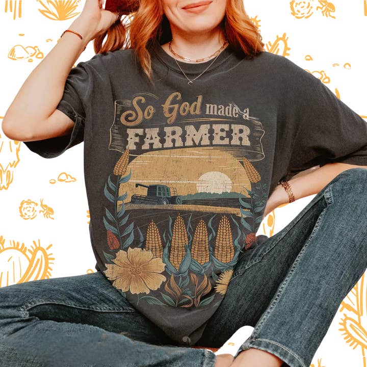 So God Made A Farmer Western Tee for wholesale by Whiskey & Lace Outfitters /The Longhorn Hippie Co.