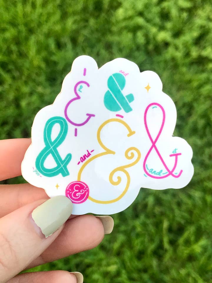 Ampersand Die-cut glossy vinyl sticker for wholesale by Elina Designs