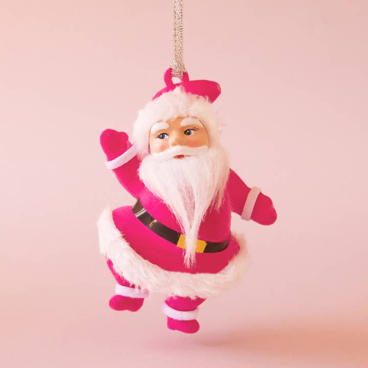 Sunshine Studios - Wholesale Ornament - Retro Dancing Christmas Santa Ornament | Electric Pink
