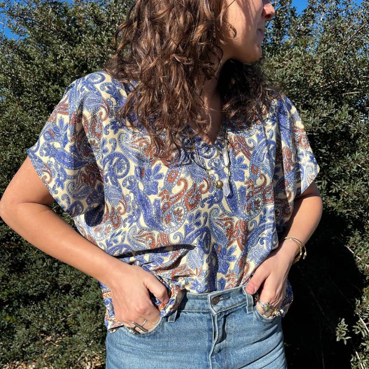 Seeds - Vente Chemisier – femme - Blouse en soie | 100 % soie, motifs uniques, col en V, taille unique5