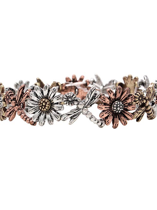 ( A660 ) VINTAGE METAL GARDEN THEME STRETCH BRACELET for wholesale by Jewelry Max