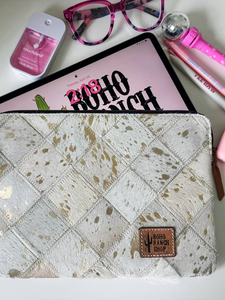 Cowhide Laptop Computer tech Sleeve Pouch Case for wholesale by Boho Ranch Shop