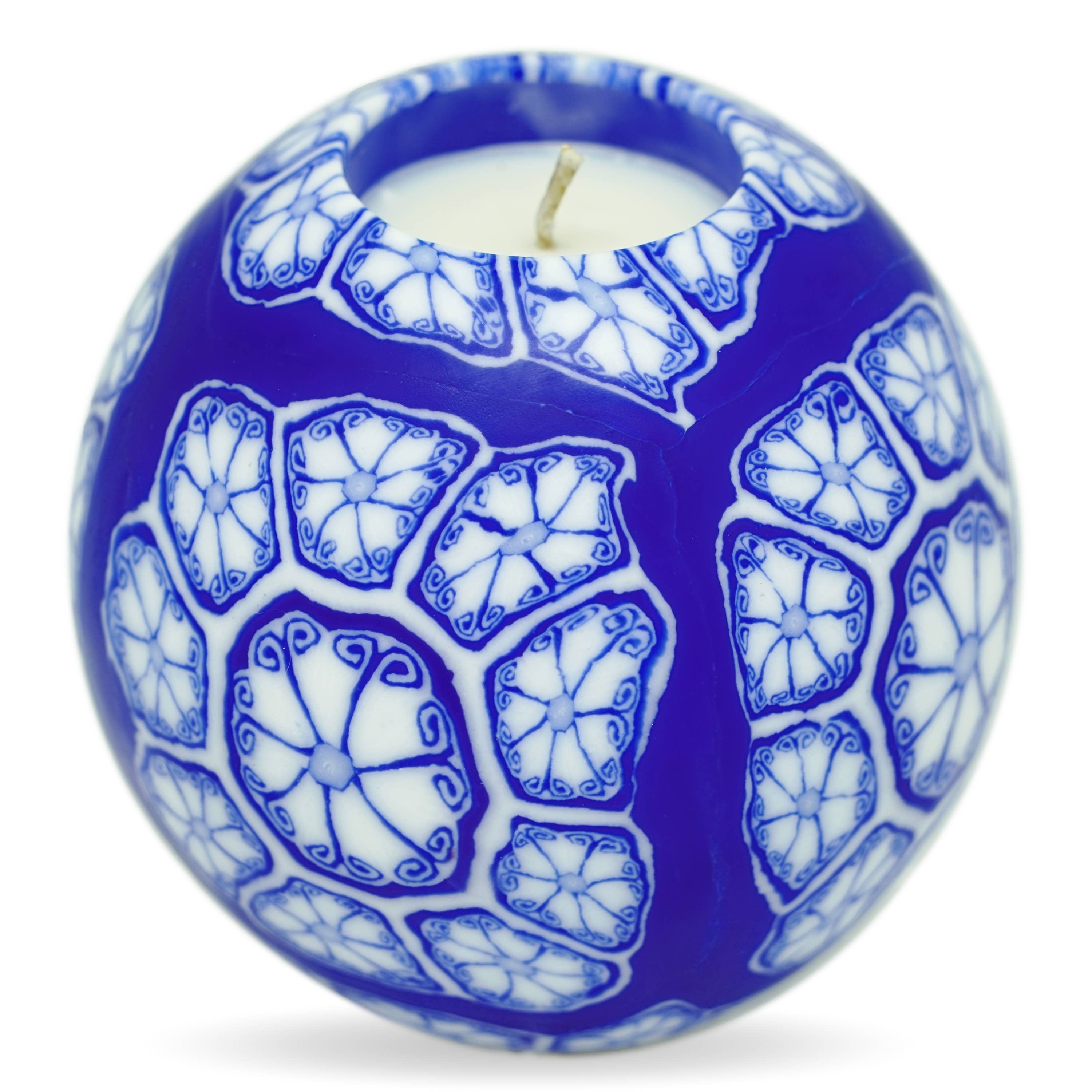 Alans Candle - Vente Bougie en bocal - Idée cadeau de Noël à bougie sphérique artisanale en dentelle Indigo0