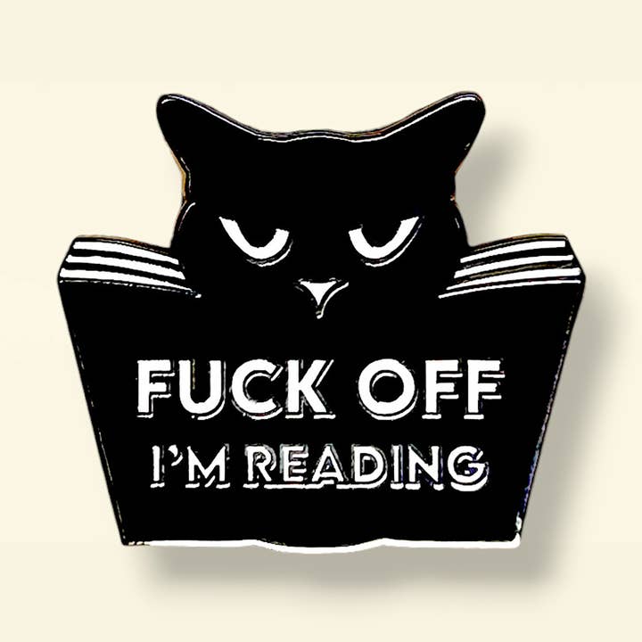 Fuck Off I'm Reading Black Cat Enamel Pin for wholesale by Library Cat Designs