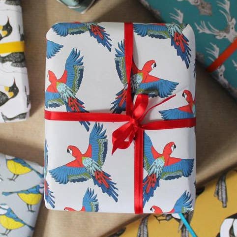 Parrot Recyclable Wrapping Paper - Tropical Gift Wrap for wholesale by martha and hepsie ltd