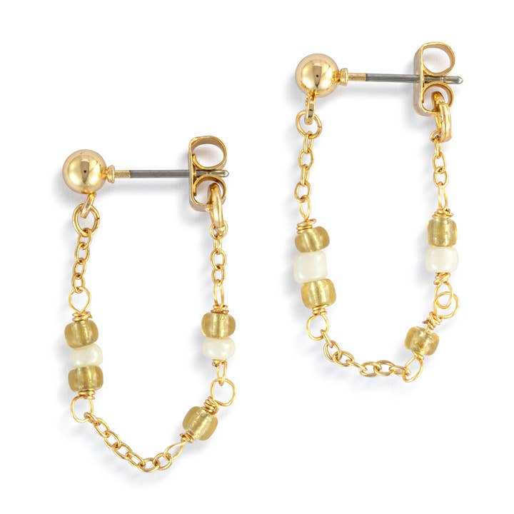 Beaded White/Gold Earrings - 25.5x26.5mm for wholesale by DEMDACO