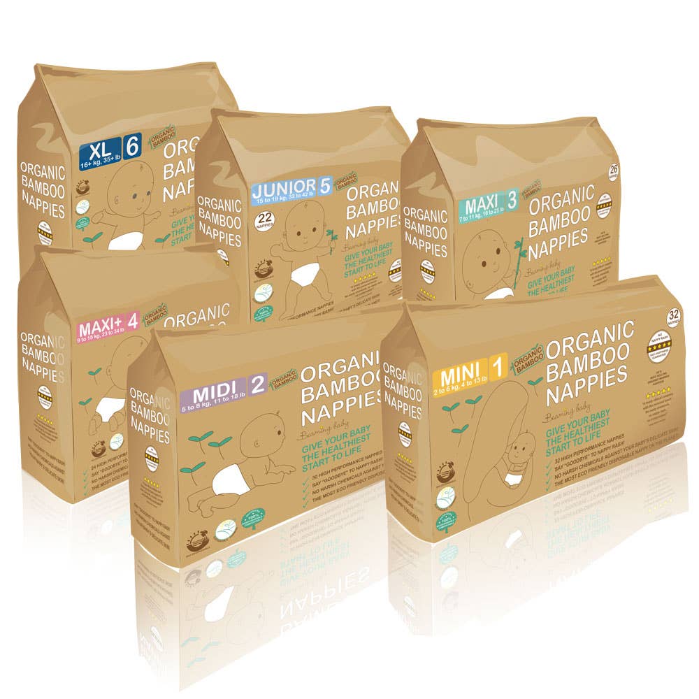 Beaming Baby - Wholesale Diaper (Non-Cloth) - Baby - Organic Bamboo Maxi Nappies - 7-11kg, 26 pcs/bag (size 3)12