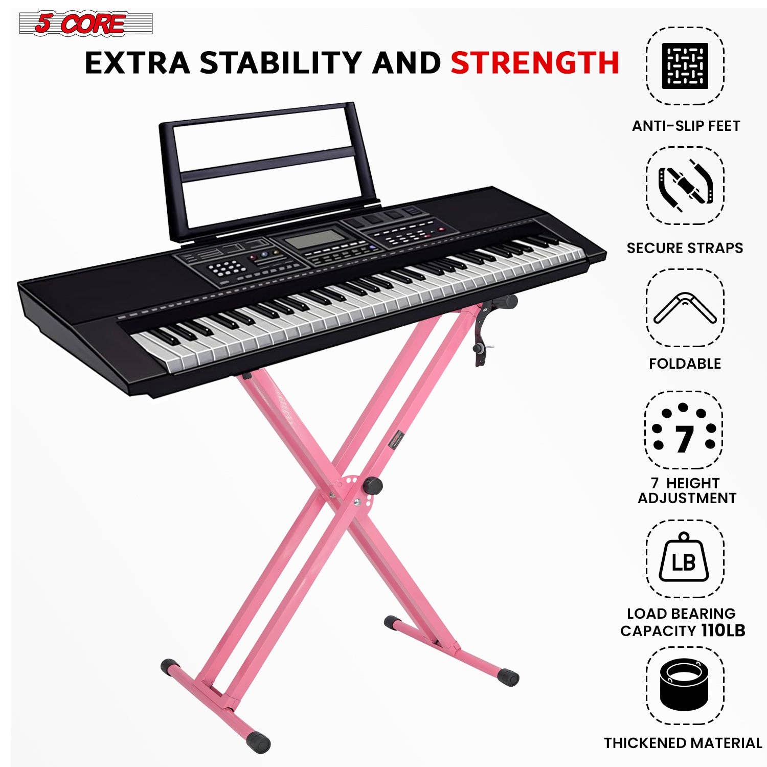 K Cube Inc - Wholesale Music Accessory - 5 Core Keyboard Stand Adjustable Key Board Pianos Holders4