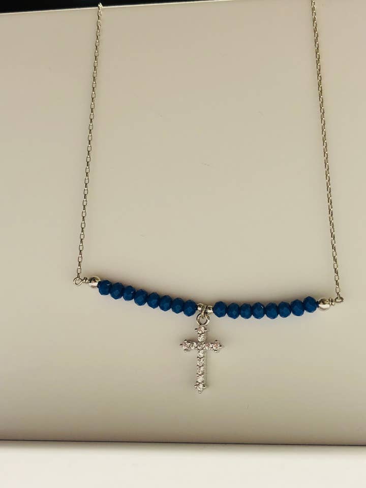 Collier Soleil Argenté Bleu Marine RH Argent 925 pour la vente par DEMARCA
