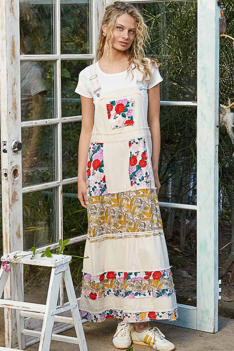 Pol Clothing - Wholesale Dress - Women's - Vintage Washed Front Pocket Floral Contrast Dress1