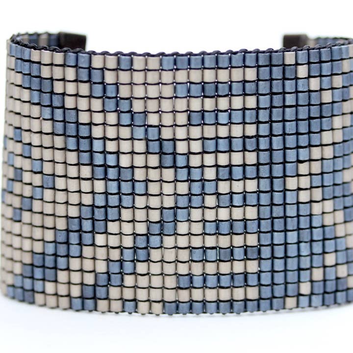 Glass Beaded Dusk Cuff Bracelet in Metallic Navy and Silver for wholesale by Julie Rofman