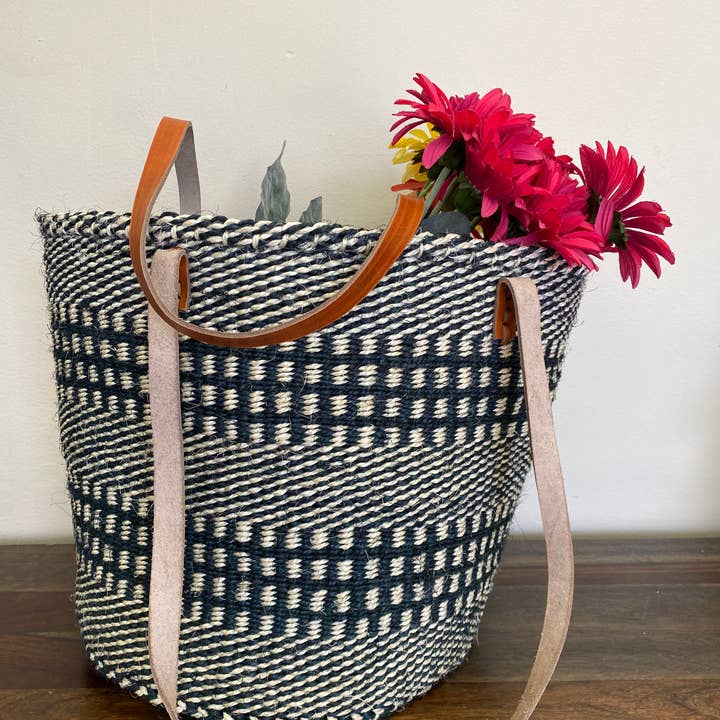 Gitzell FairTrade – Sacola - Mulher por atacado – Bolsa tradicional africana de sisal com alças de couro2