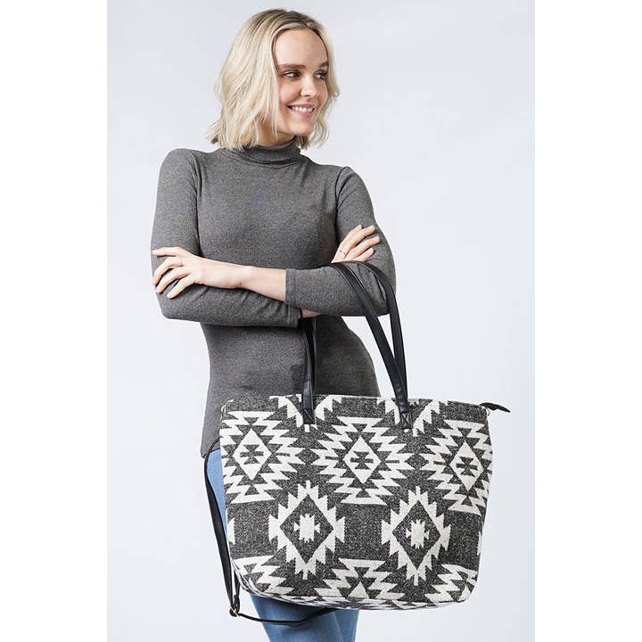 Hana - Wholesale Tote Bag - Women's - Western Weekend Aztec Pattern Tote Bag With Pouch