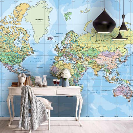 3D Graffiti Weltkarte Blau Wandbild Tapete YXL 1189 für den Großhandel von Jess Art Decoration