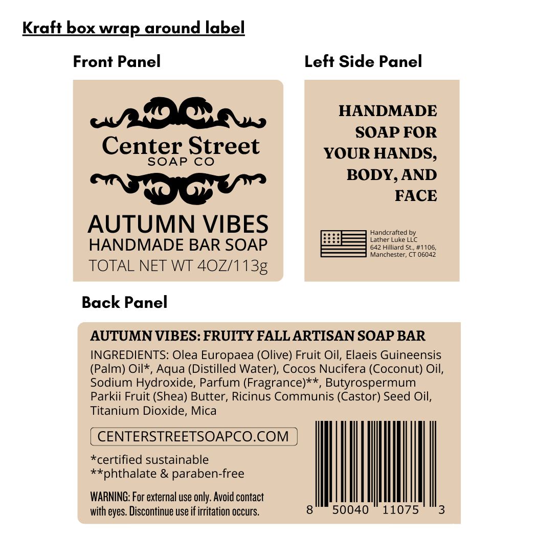 Center Street Soap Co - Wholesale Bar Soap - Autumn Vibes Fall Handmade Bar Soap - 4oz4