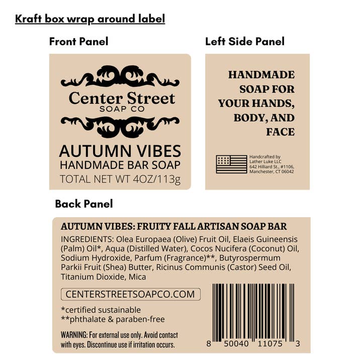 Center Street Soap Co - Wholesale Bar Soap - Autumn Vibes Fall Handmade Bar Soap - 4oz4