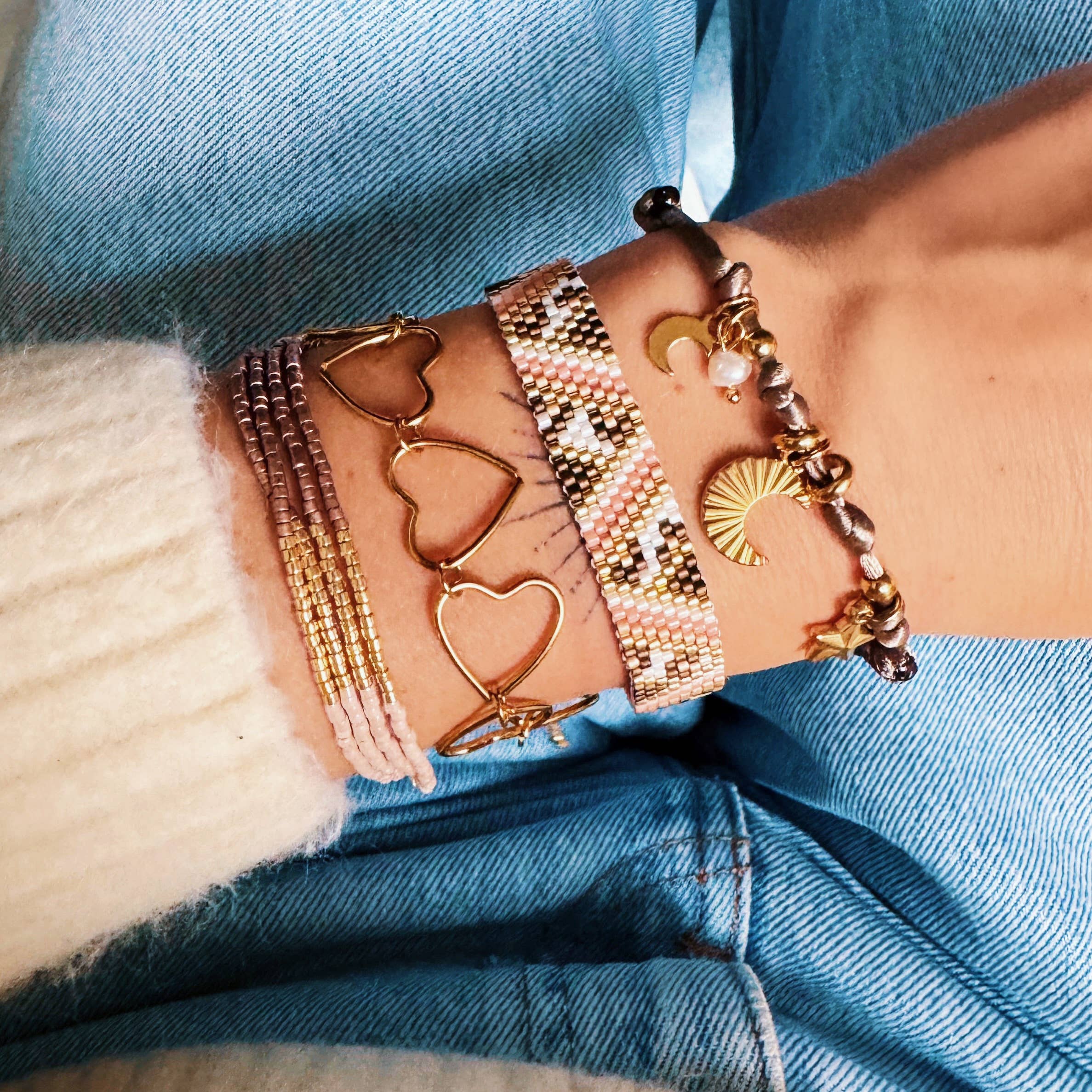 Bazou - Wholesale Beaded Bracelet - Quadruple miyuki bracelet - nude/taupe/gold plated3