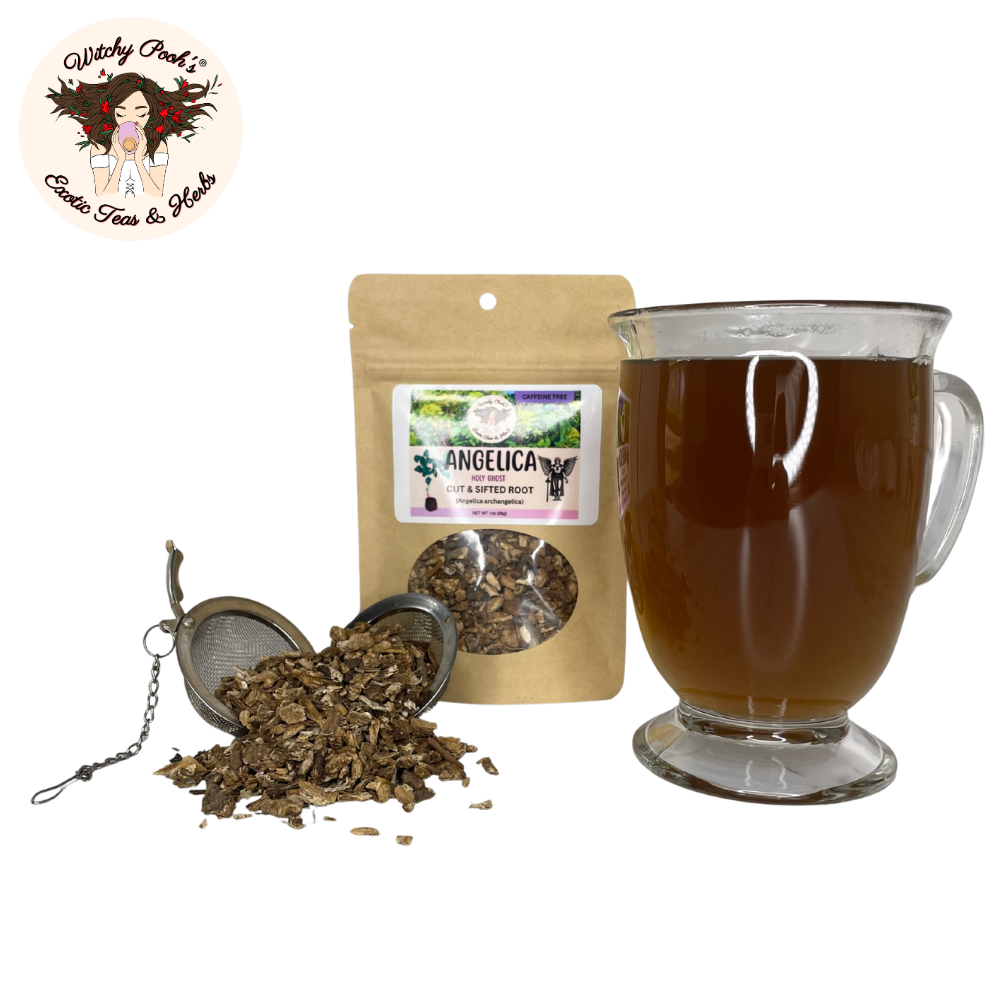 Witchy Pooh's Exotic Teas & Herbs – Chá solto por atacado – Chá de Angélica da Bruxa Pooh - Raiz Cortada e Peneirada, Espírito Santo14