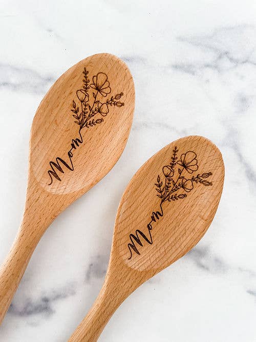 Wood & Ash - Wholesale Kitchen Spoon - Mom Mama Flower Wooden Cooking Spoon0