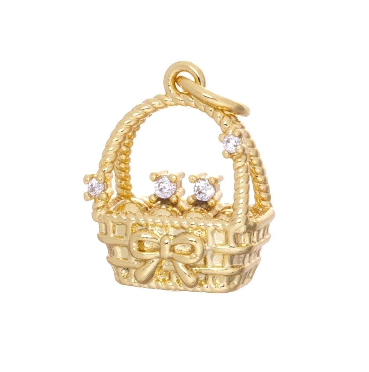 Jewel Pledge - Wholesale Individual Charm/Pendant - Gold & Weaved Easter Egg Basket Charms for Jewelry CPG24610