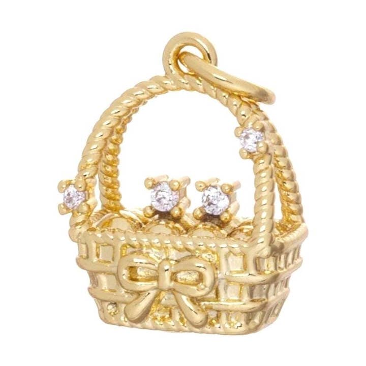 Jewel Pledge - Wholesale Individual Charm/Pendant - Gold & Weaved Easter Egg Basket Charms for Jewelry CPG24610