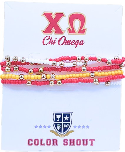 Color Shout - Wholesale Jewelry Set - Sorority Colors Stack: Set of 6 Beaded Stretch Bracelets5