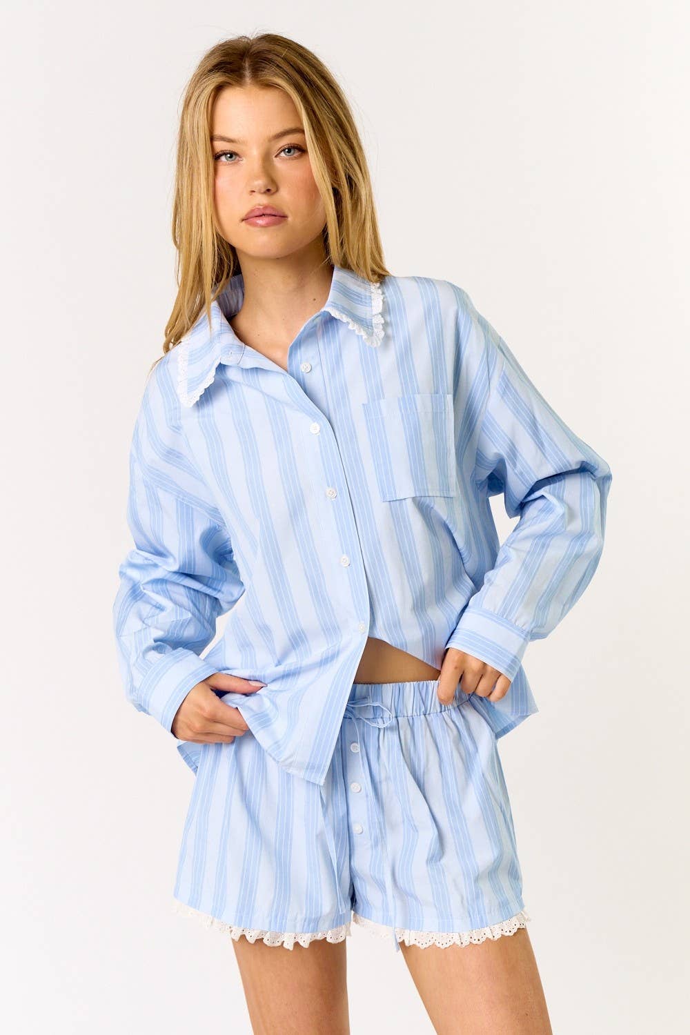 SKY IBS32380 Striped Pajama Top & Shorts Set for wholesale on Faire