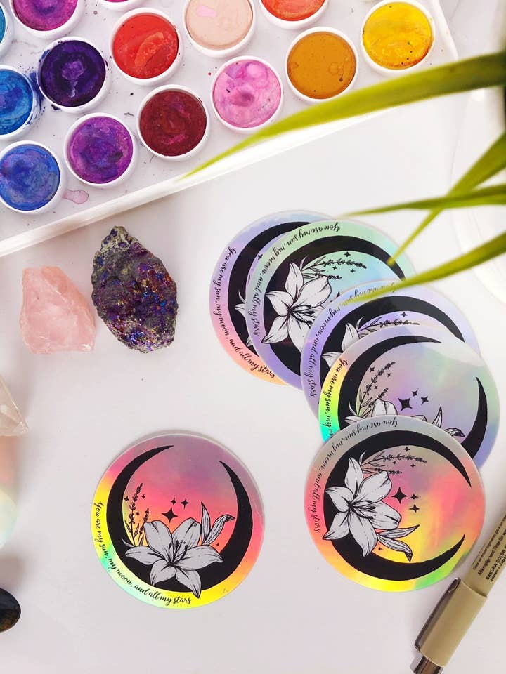 Pegatina holográfica Mi sol, mi luna y todas mis estrellas para venta al por mayor de Darling and Demure