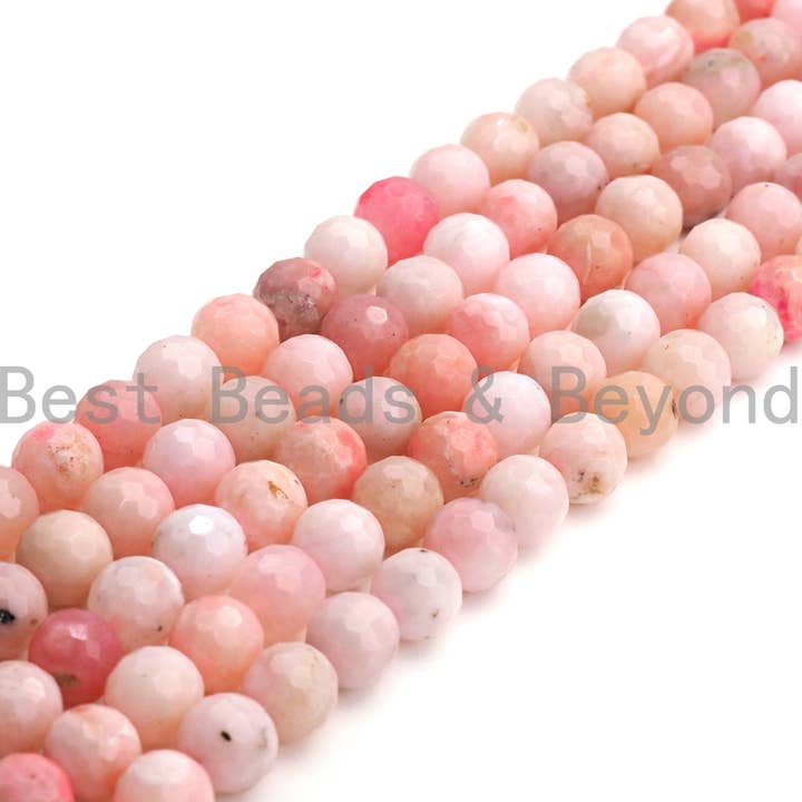 BestBeads&Beyond - Wholesale Beads - High Quality Natural Pink Opal Faceted Beads, 6mm/8mm/10mm/12mm Round Faceted Opal Beads, 15.5" Full Strand, sku#U8192