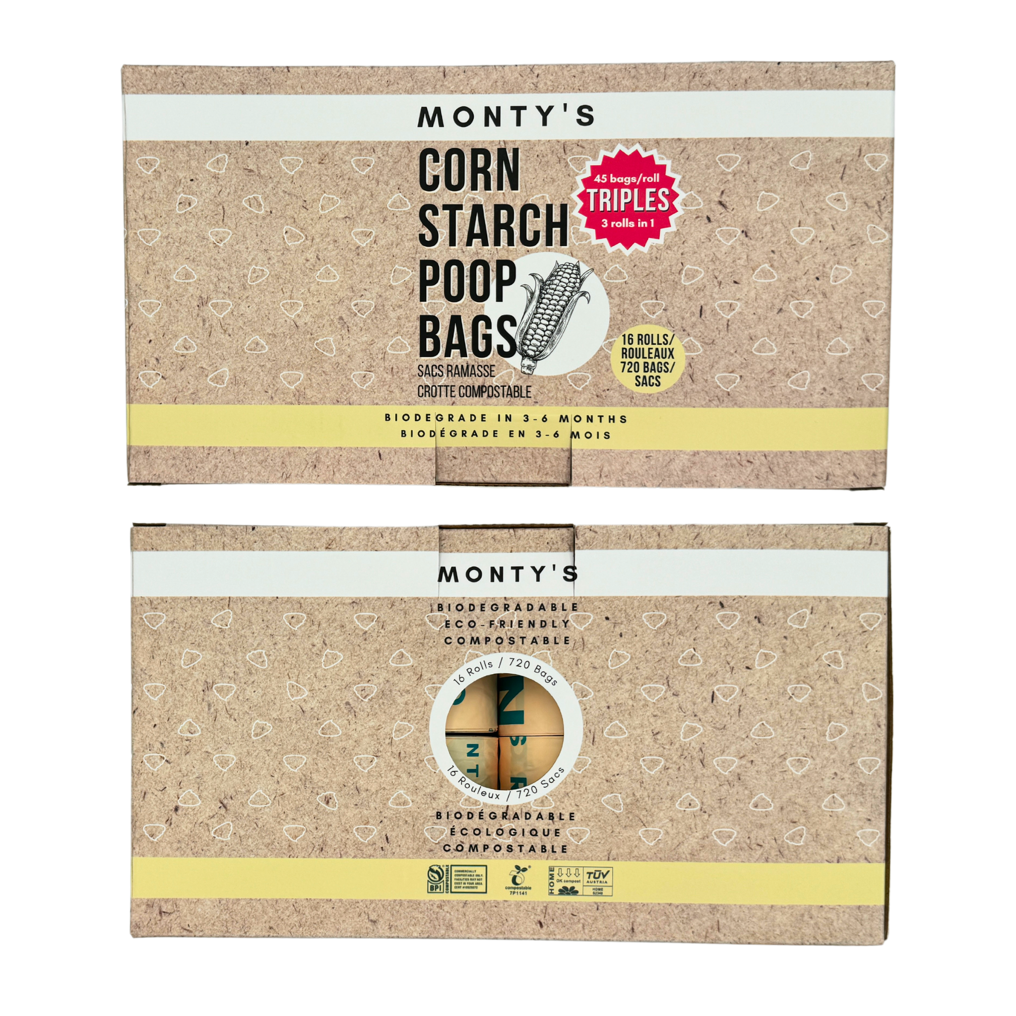 Monty's Bags – wholesale Pet poo bag – Compostable Cornstarch Poop Bags - 9 x 13" - Triples Rolls 19