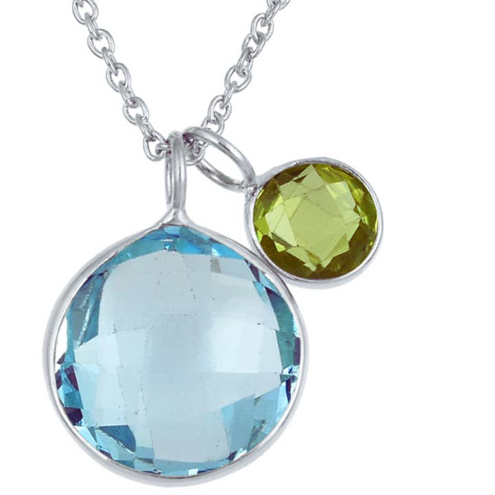 Polka Dot Blue Topaz & Peridot Silver Necklace for wholesale by POMEGRANATE
