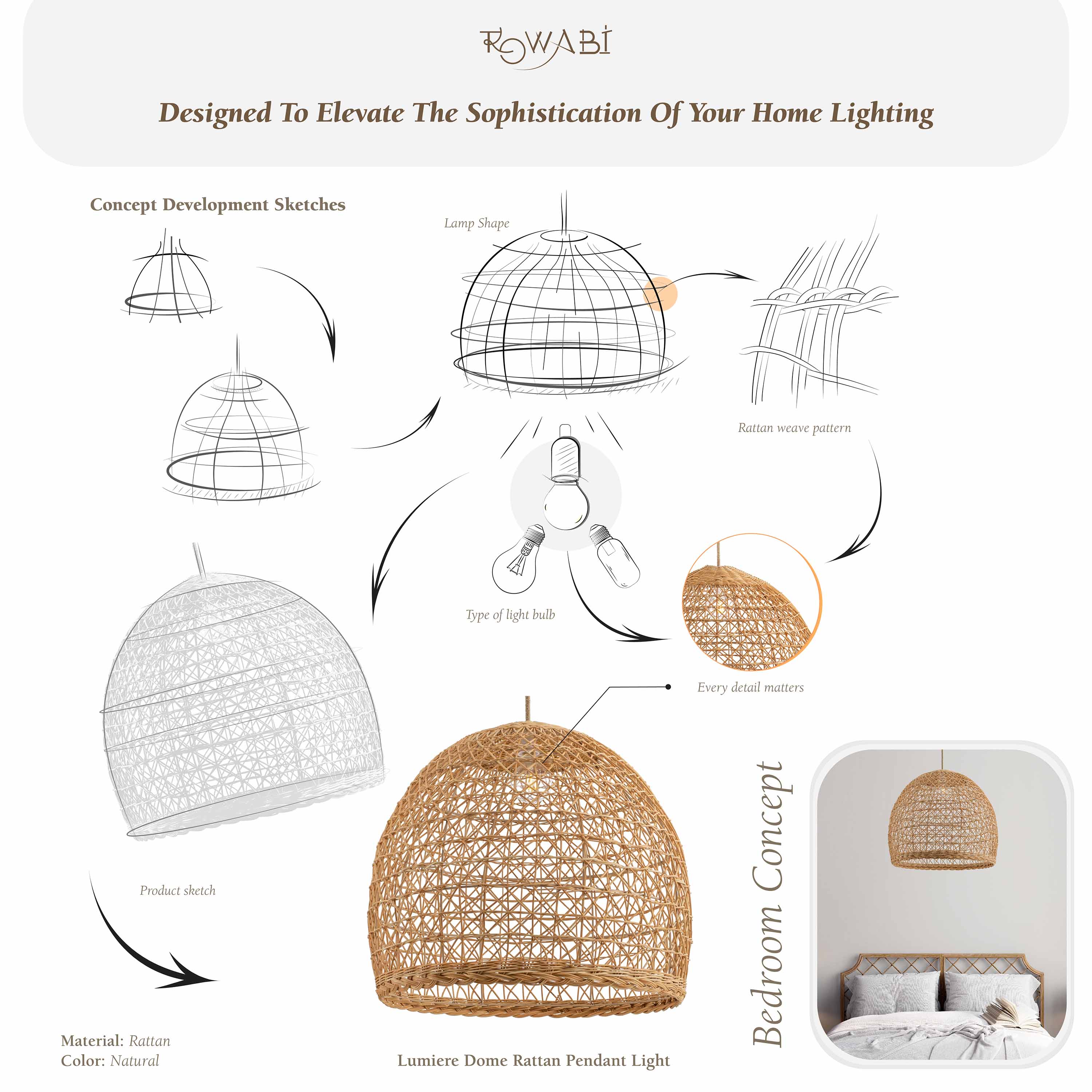 Rowabi - Wholesale Chandelier/Hanging Light - Lumiere Rattan Pendant Light6