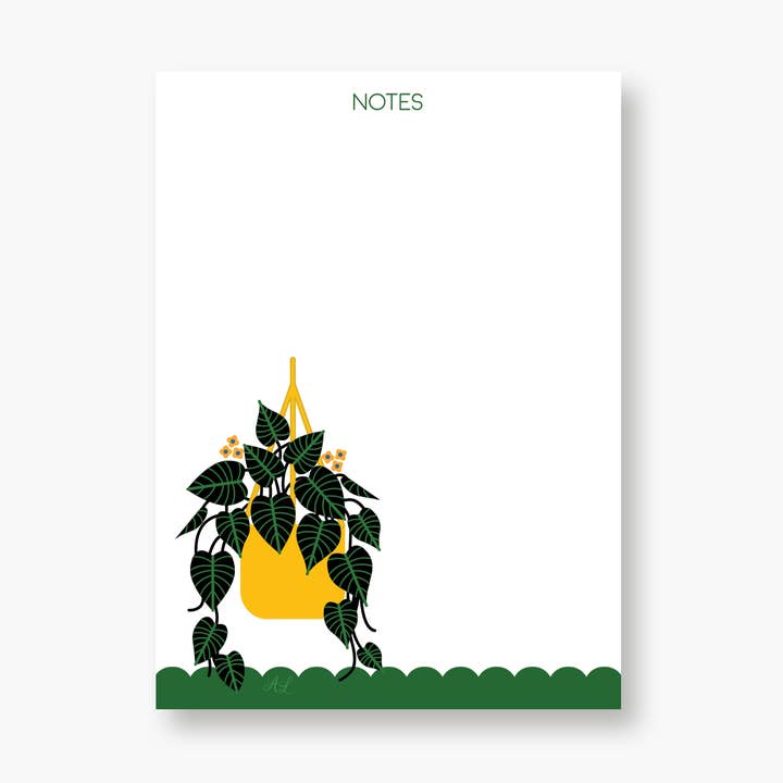 4 1/4 x 6 Notepad "Pothos" in a compostable sleeve for wholesale by Amber Leaders Designs