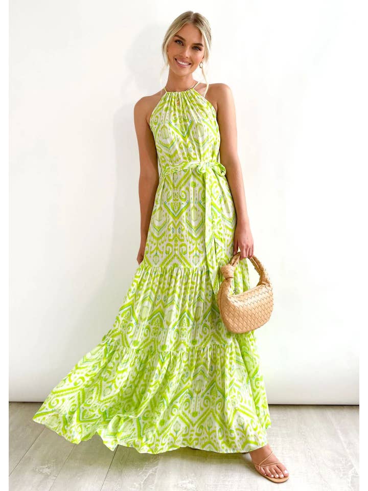 Green Ladies Strape Shoulder Argyle Print Daily Midi Dress 23278 for wholesale on Faire