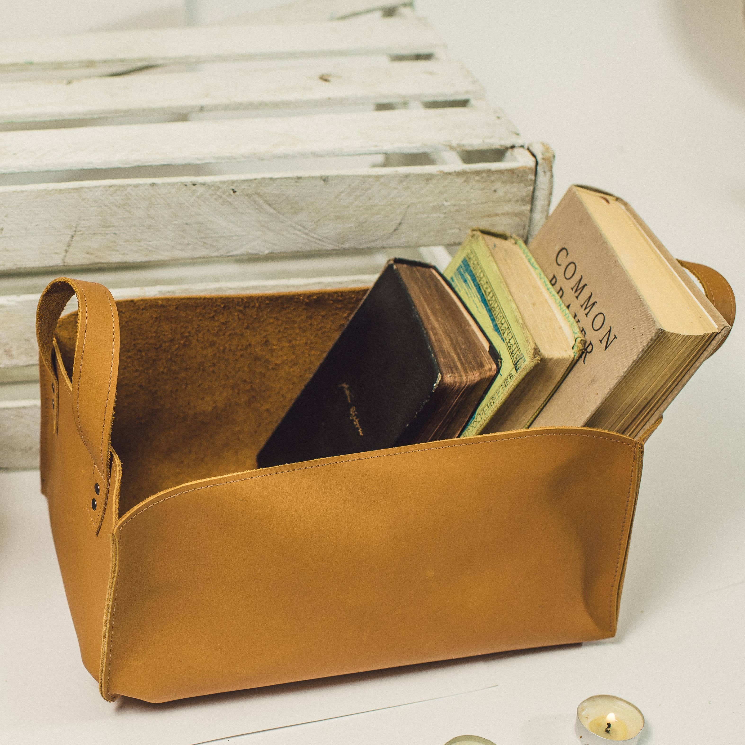 SutiSana - Wholesale Storage Bin - Leather Storage Bin in Camel0