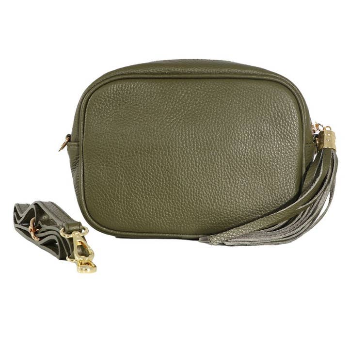 Beau - Italian Leather Crossbody Bag - Khaki, Pebbled for wholesale by Sarta Pelle