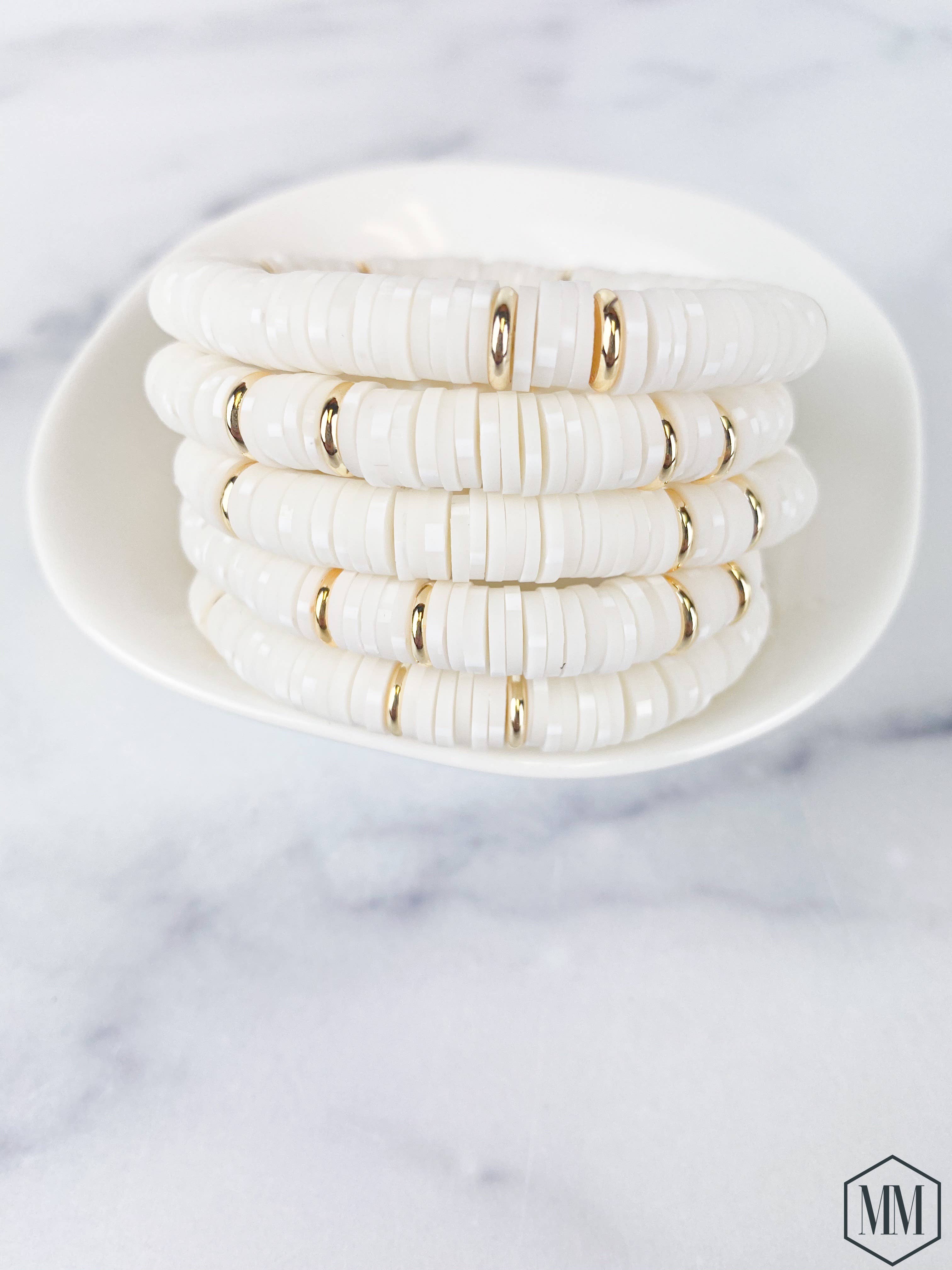 The Mod Miss - Wholesale Beaded Bracelet - Heishi Small 6mm Color Pop Bracelet "Pearl"2