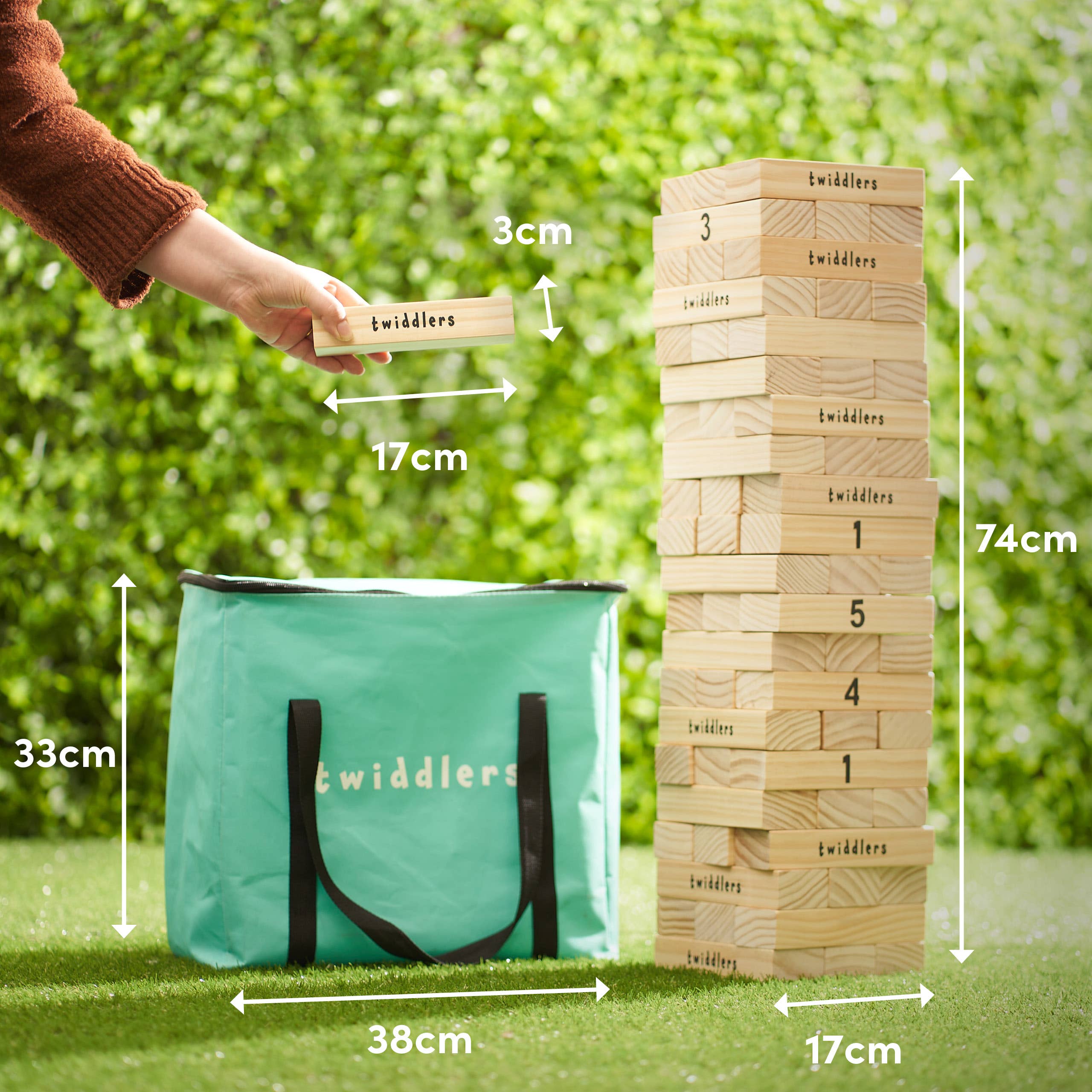 The Twiddlers – wholesale Stapelspel – Stort Tumble Tower Trädgårdsspel med 64 Träklossar, 1,2 m6