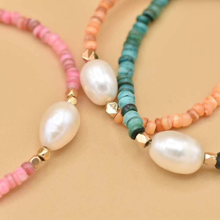 Pulseira de concha toscana banhada a ouro por atacado de Coraline Bijoux