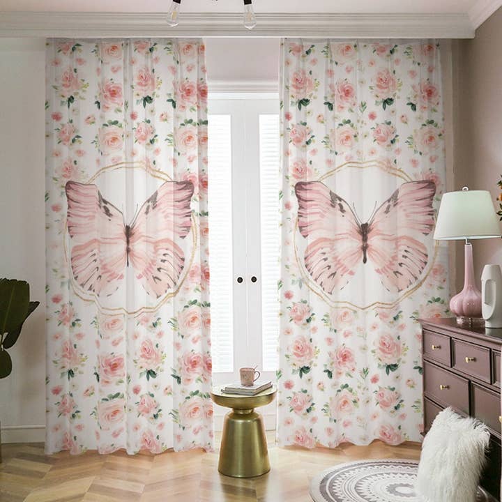 Blush Florals with Butterfly Blackout Curtains for wholesale by Empowering Decor