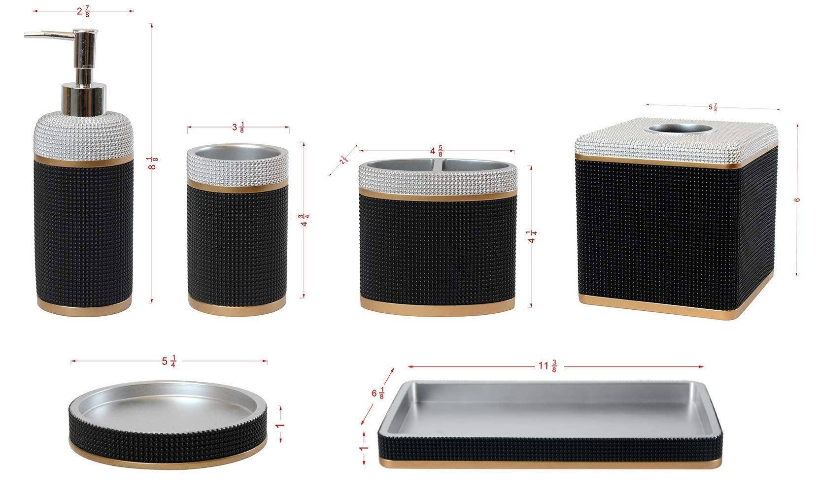 6 Piece Gold Black Poly Resin Bathroom Accessory Set for wholesale on Faire5