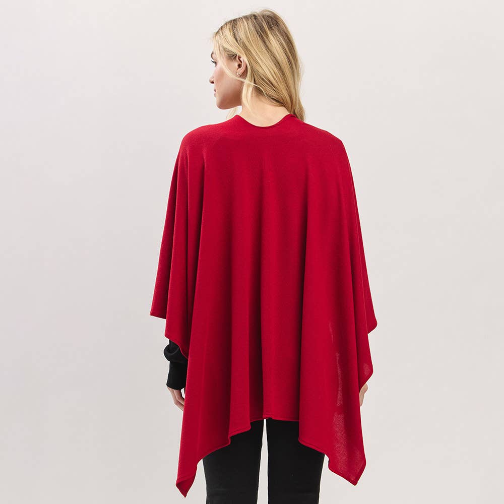 Sensibling Corp. - Wholesale Poncho - Dames - Asymmetrische Zoom Solide Doorknoop Gedrapeerde Strik-Voorkant Wikkelponcho15