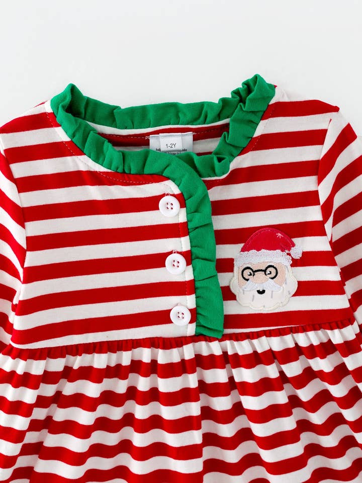 Rylee Faith Designs - Wholesale Dress - Kids - Girls Christmas Striped Santa Claus Applique Dress