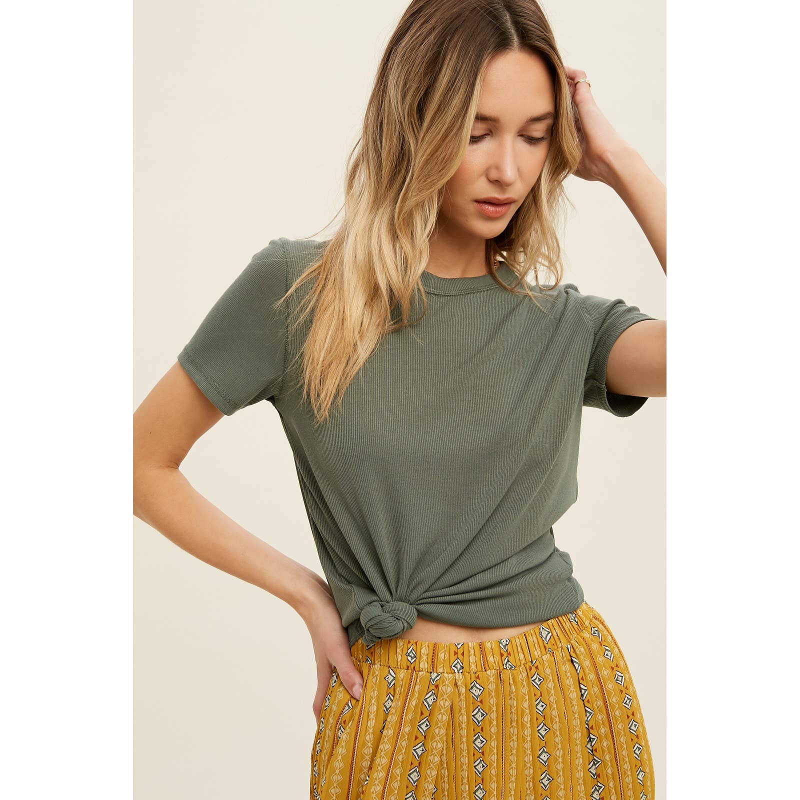 Wishlist Apparel – T-shirt – Mulher por atacado – Camiseta básica canelada de malha / WL18-171428