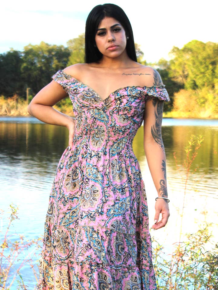 Foutaz LLC - Wholesale Dress - Women's - Bohemian Long Ruffle Dress/case of mixed colors-XL AVAILABLE3