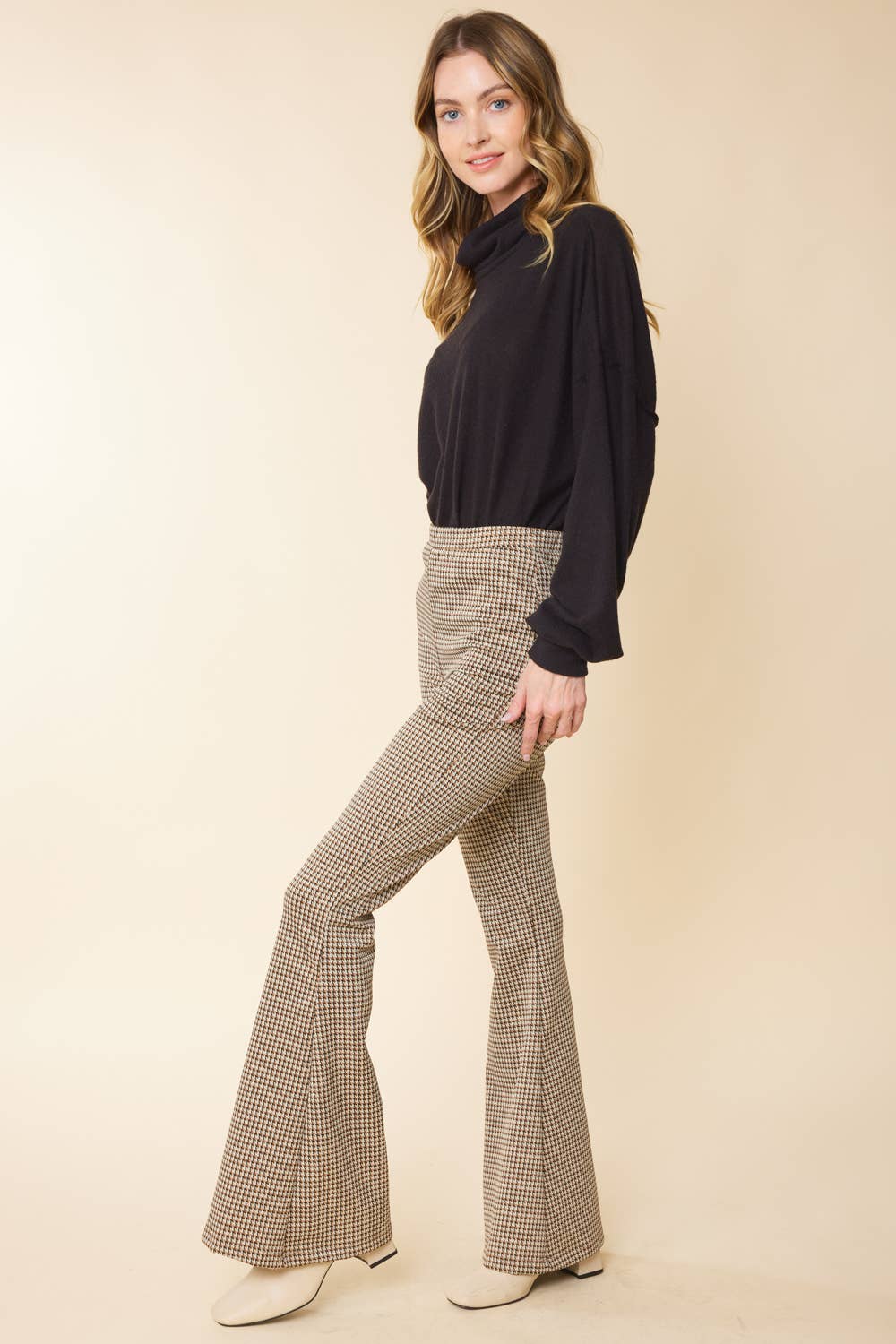 FSL Apparel - Vente Pantalon – femme - SP7050-B - PETIT PANTALON ÉVASÉ À ENFILER À IMPRIMÉ PIED-DE-POULE3