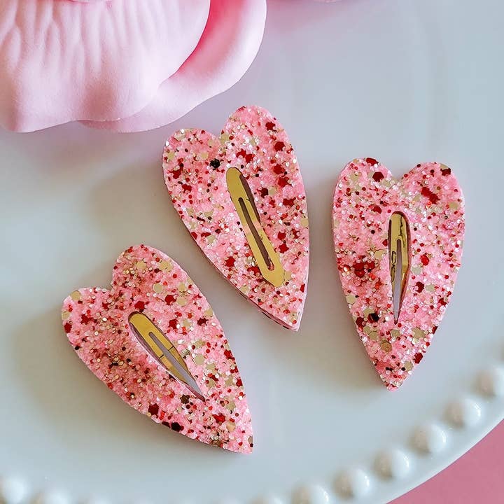 Dainty Delights Creations - Wholesale Hair Clip - Women's - Heart Snap Clip-Sugar Lips Glitter