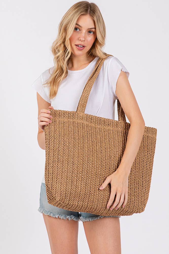Hana - Wholesale Tote Bag - Women's - Solid Color Crochet Summer Straw Tote Bag70