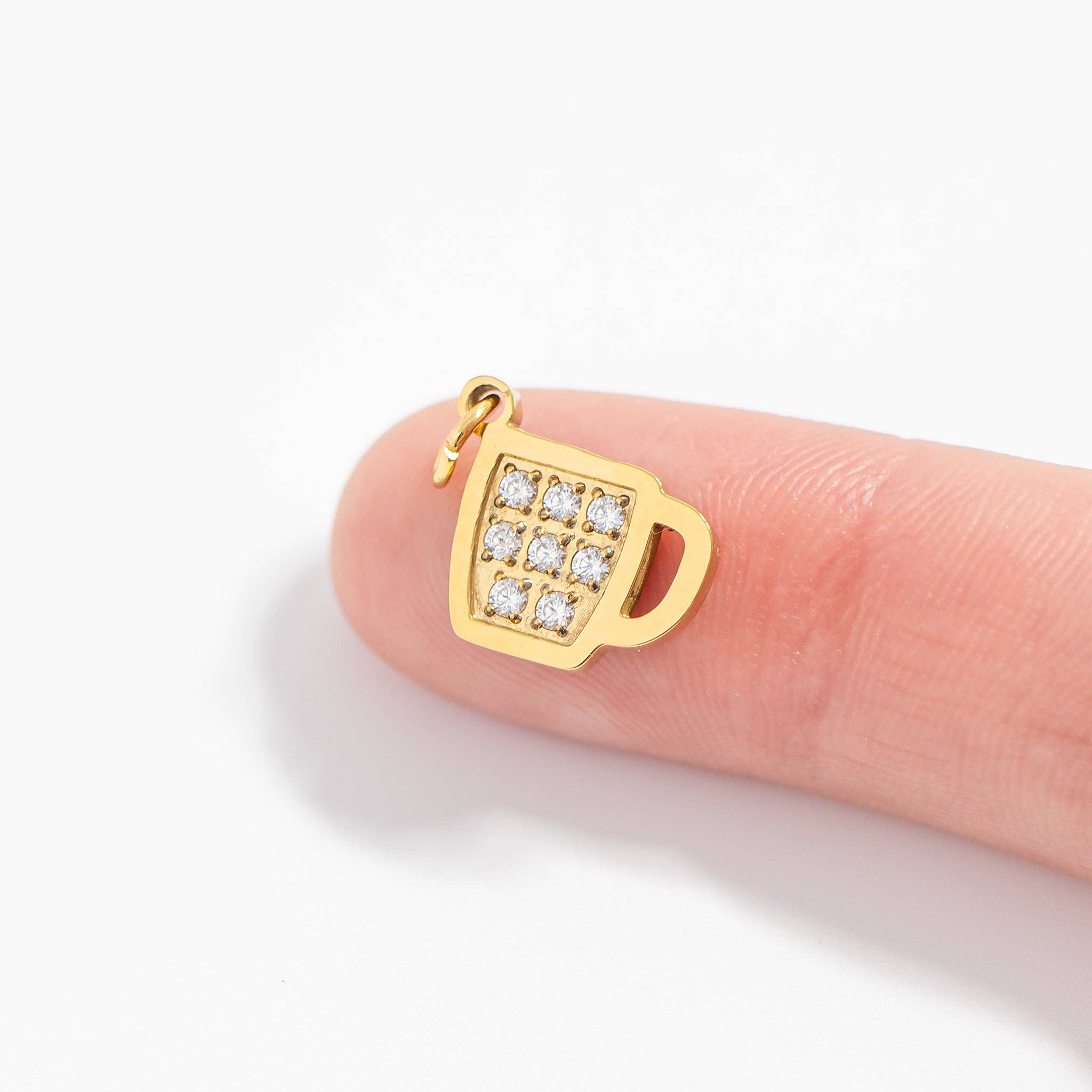 WJW - Wholesale Individual Charm/Pendant - 18K Gold PVD Stainless Steel CZ Coffee Cup Charm8